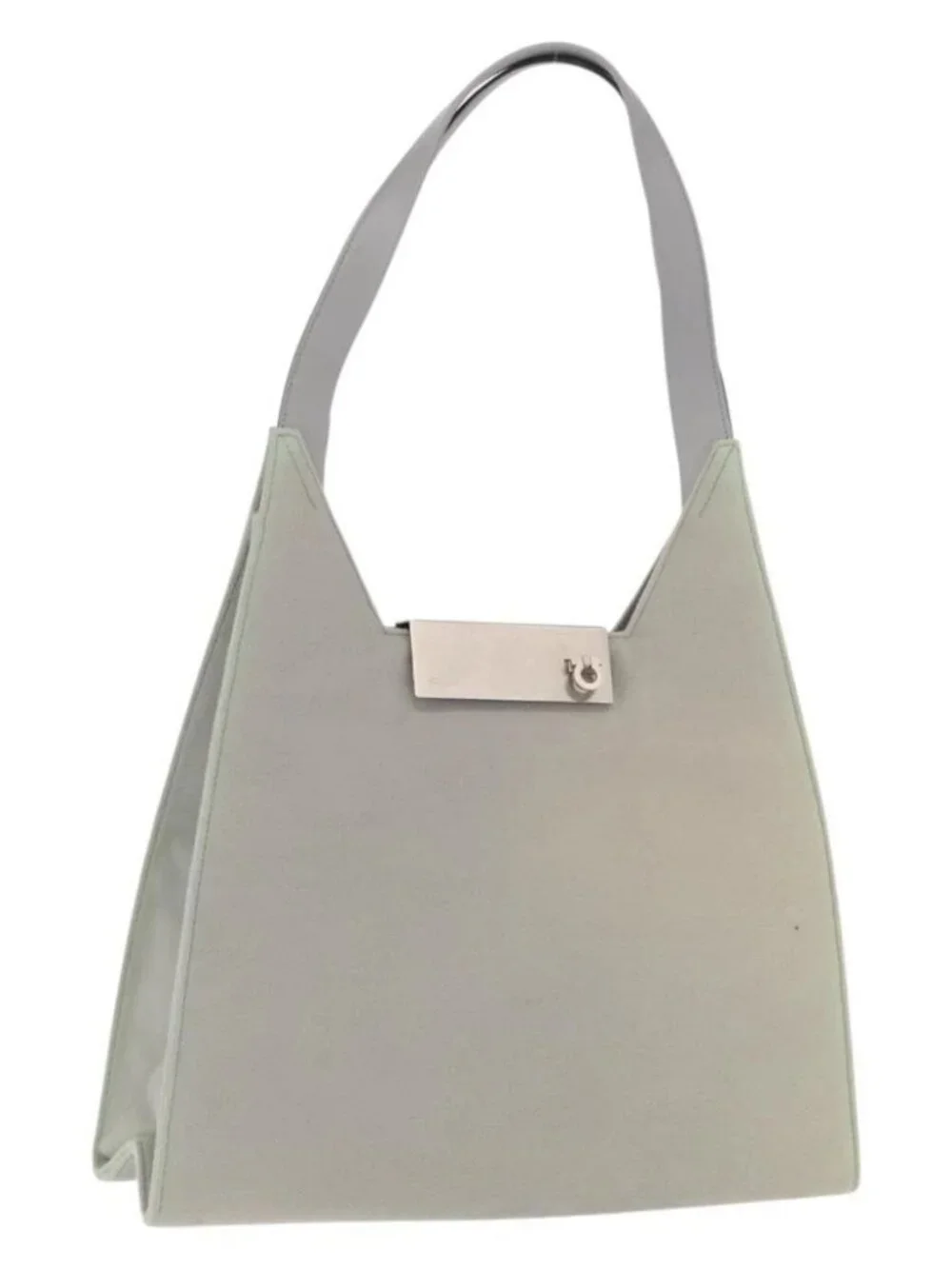 Salvatore Ferragamo Gancini Shoulder Bag Suede Gray Silver Auth 165484